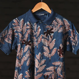 Bindaas Natural Dyed Art Block Print Unisex Polo Collar T-shirt