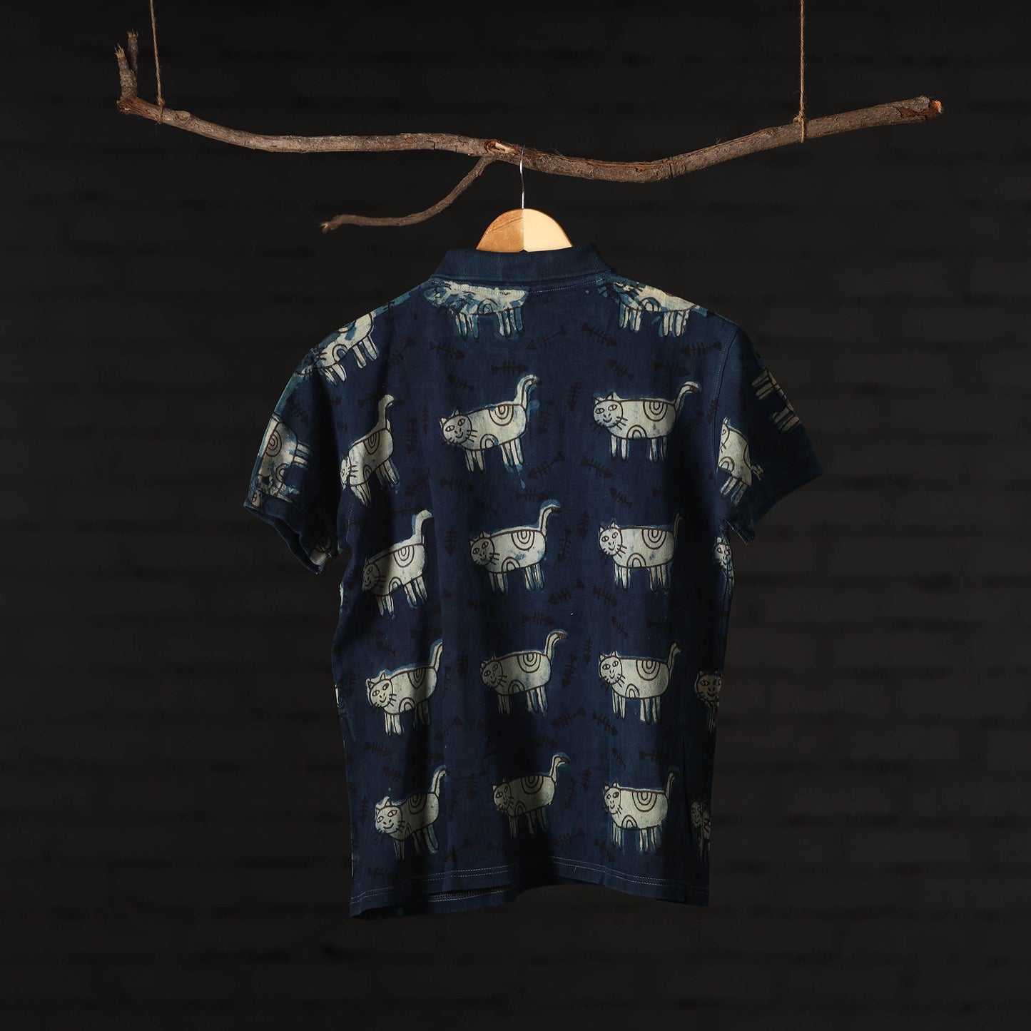 Bindaas Natural Dyed Art Block Print Unisex Polo Collar T-shirt