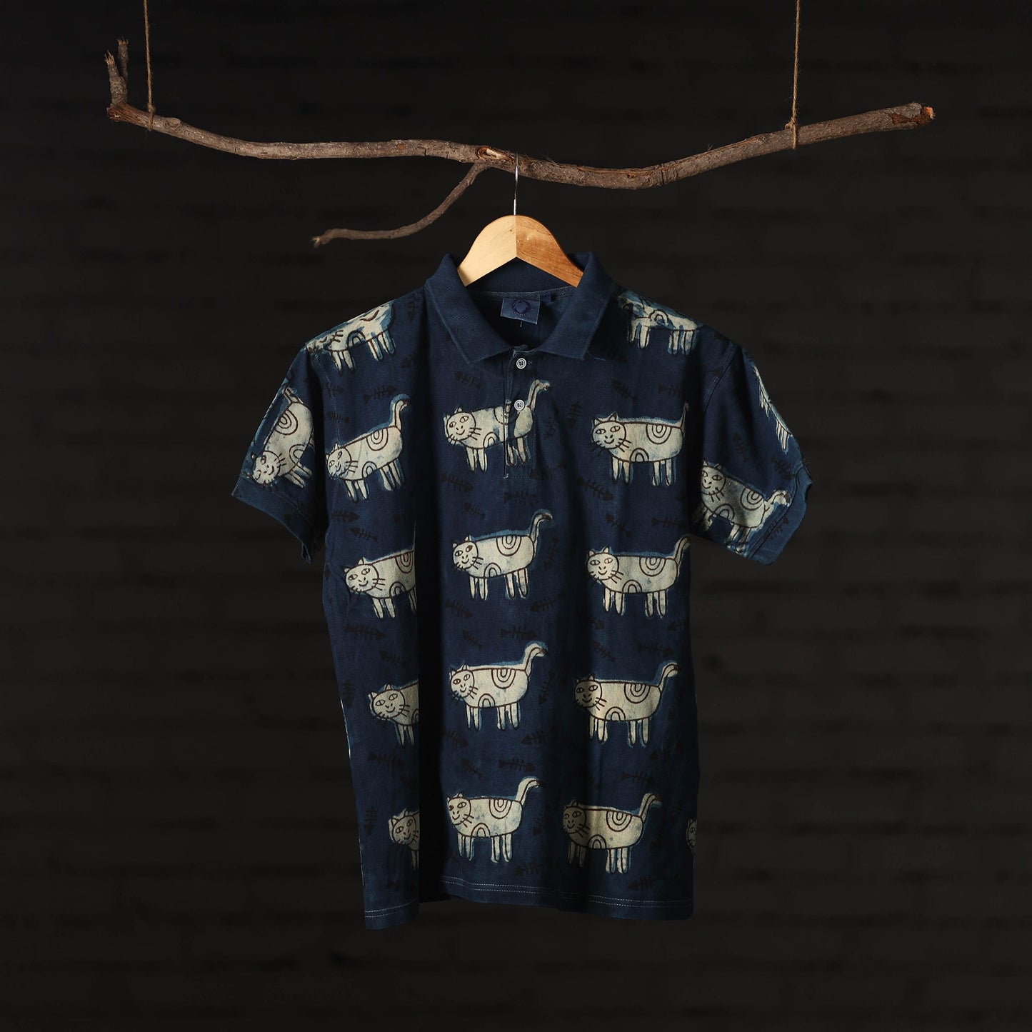 Bindaas Natural Dyed Art Block Print Unisex Polo Collar T-shirt