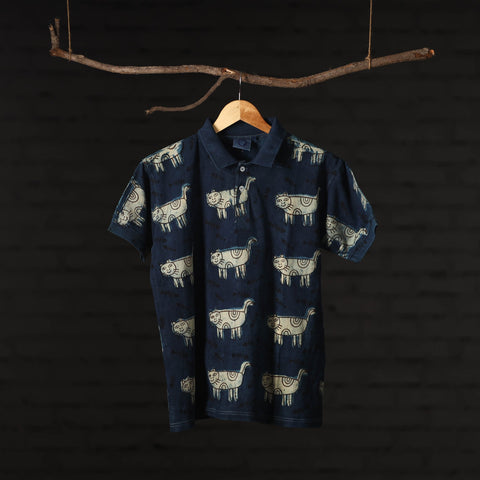 Bindaas Natural Dyed Art Block Print Unisex Polo Collar T-shirt