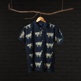 Bindaas Natural Dyed Art Block Print Unisex Polo Collar T-shirt