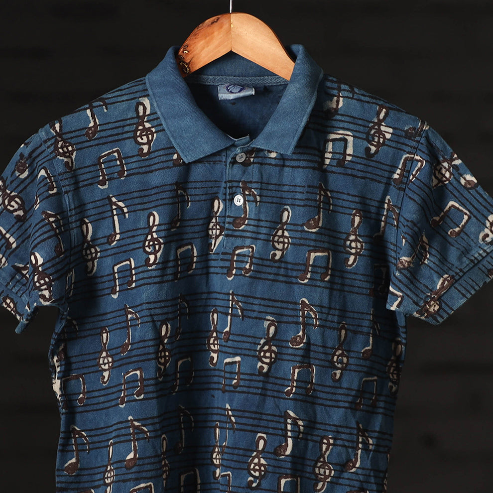 Bindaas Natural Dyed Art Block Print Unisex Polo Collar T-shirt