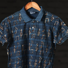 Bindaas Natural Dyed Art Block Print Unisex Polo Collar T-shirt