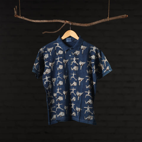 Buy Bindaas Natural Dyed Art Block Print Polo Collar T-shirt in Pure Cotton Online at iTokri.com