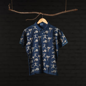 Buy Bindaas Natural Dyed Art Block Print Polo Collar T-shirt in Pure Cotton Online at iTokri.com