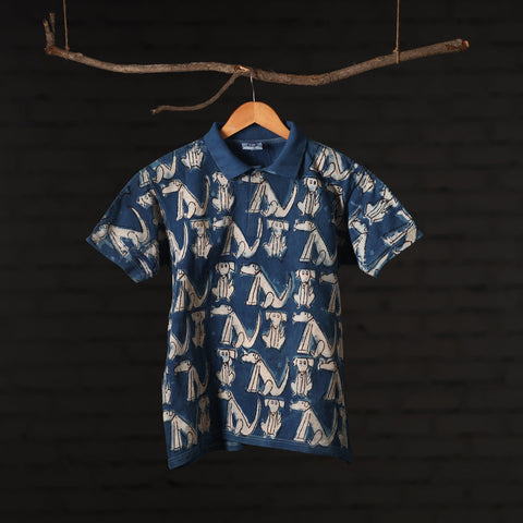 Buy Bindaas Natural Dyed Art Block Print Polo Collar T-shirt in Pure Cotton Online at iTokri.com