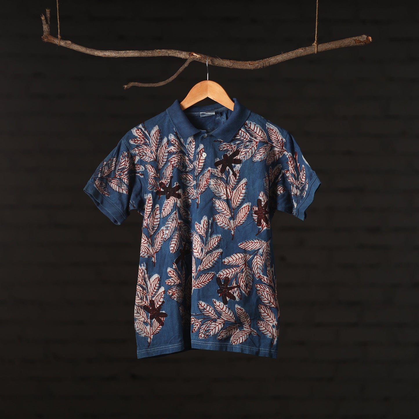 Bindaas Natural Dyed Art Block Print Unisex Polo Collar T-shirt