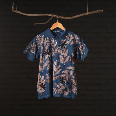 Bindaas Natural Dyed Art Block Print Unisex Polo Collar T-shirt