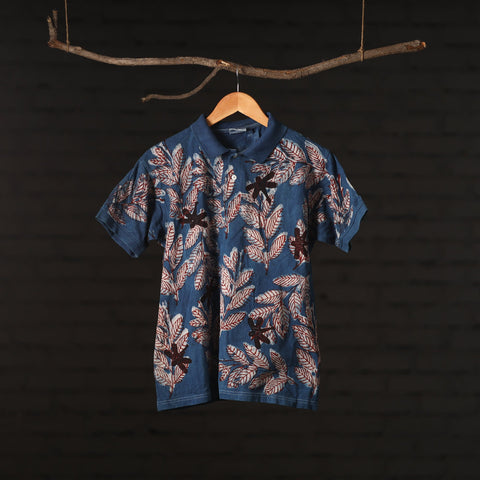 Bindaas Natural Dyed Art Block Print Unisex Polo Collar T-shirt