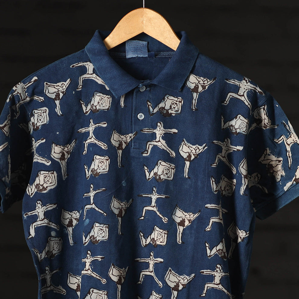 Buy Bindaas Natural Dyed Art Block Print Polo Collar T-shirt in Pure Cotton Online at iTokri.com