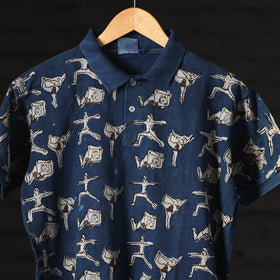 Buy Bindaas Natural Dyed Art Block Print Polo Collar T-shirt in Pure Cotton Online at iTokri.com