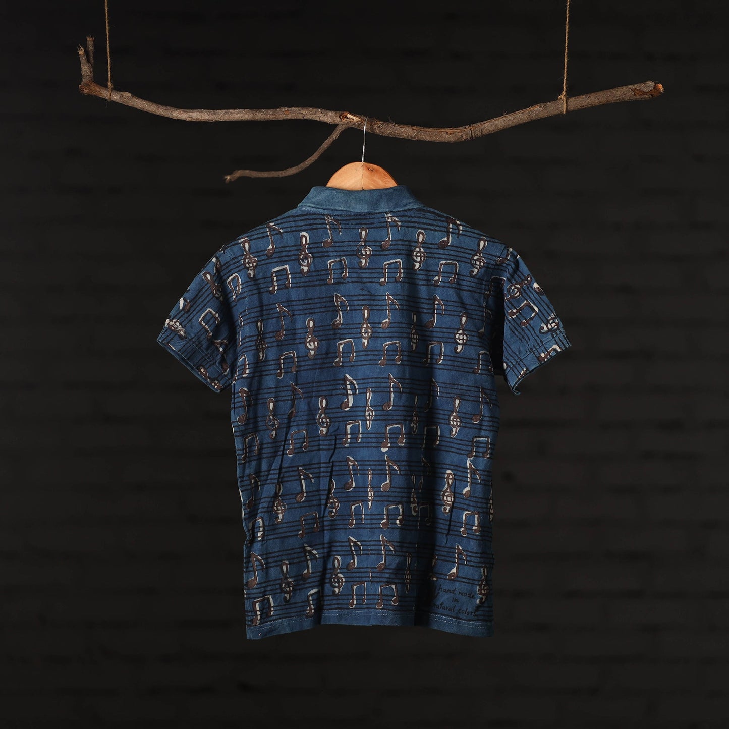 Bindaas Natural Dyed Art Block Print Unisex Polo Collar T-shirt