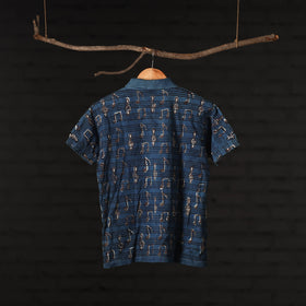 Bindaas Natural Dyed Art Block Print Unisex Polo Collar T-shirt