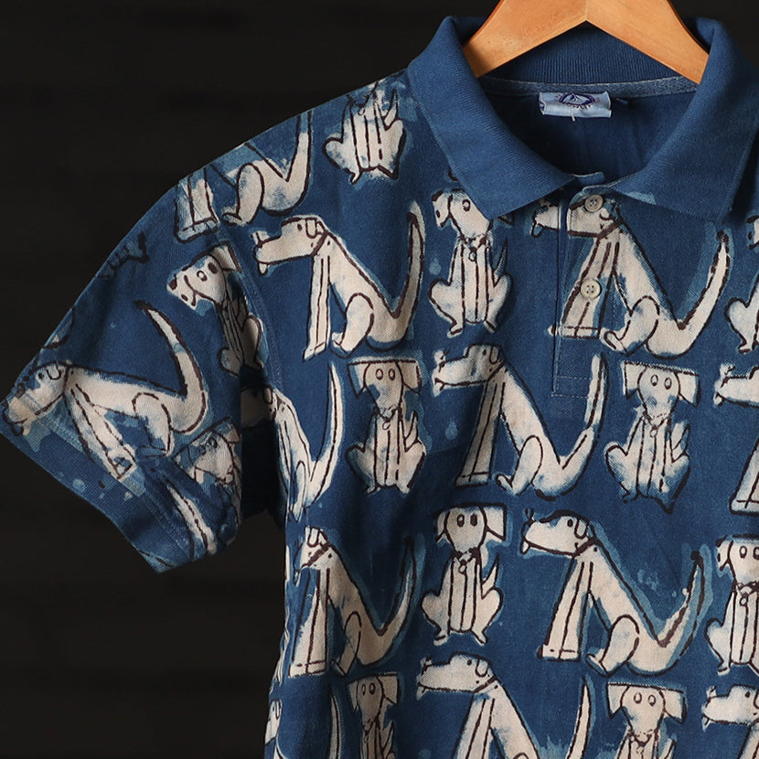Buy Bindaas Natural Dyed Art Block Print Polo Collar T-shirt in Pure Cotton Online at iTokri.com