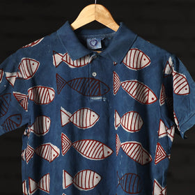 Bindaas Natural Dyed Art Block Print Unisex Polo Collar T-shirt