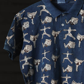Buy Bindaas Natural Dyed Art Block Print Polo Collar T-shirt in Pure Cotton Online at iTokri.com