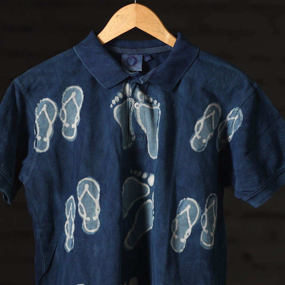 Buy Bindaas Natural Dyed Art Block Print Polo Collar T-shirt in Pure Cotton Online at iTokri.com