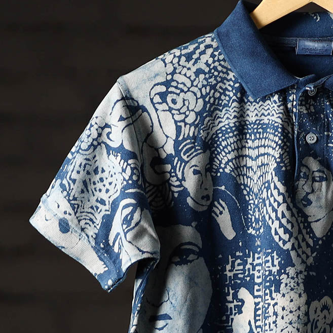 Buy Bindaas Natural Dyed Art Block Print Unisex Polo Collar T-shirt in Pure Cotton Online at iTokri.com