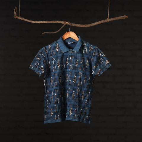 Bindaas Natural Dyed Art Block Print Unisex Polo Collar T-shirt