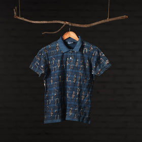 Bindaas Natural Dyed Art Block Print Unisex Polo Collar T-shirt
