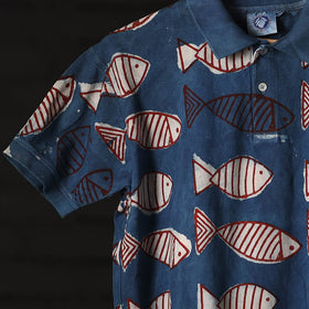 Bindaas Natural Dyed Art Block Print Unisex Polo Collar T-shirt