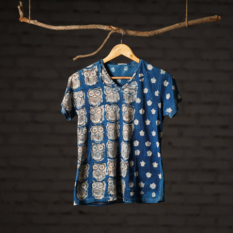 Blue - bindaas natural dyed art women v neck t-shirt