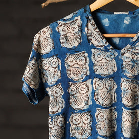 Blue - bindaas natural dyed art women v neck t-shirt