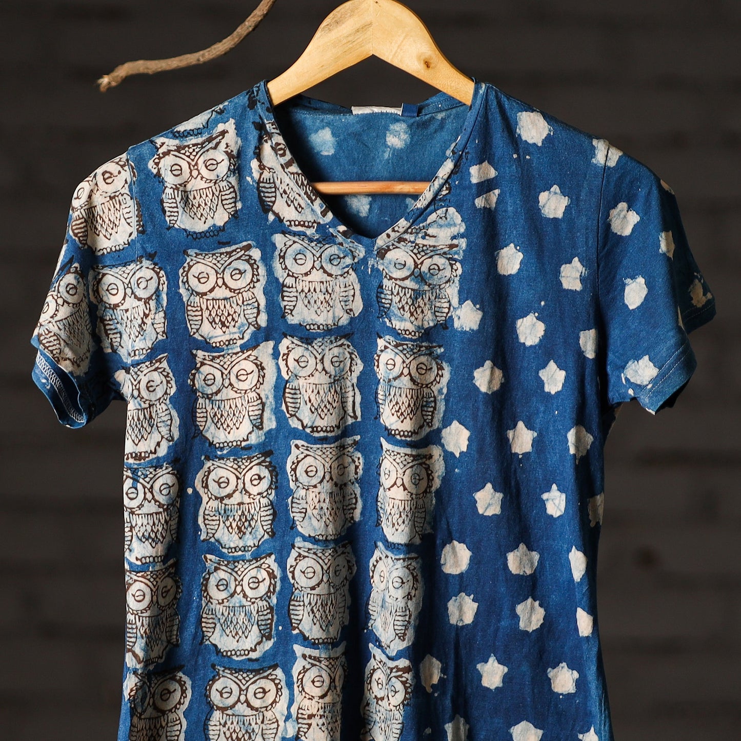 Blue - bindaas natural dyed art women v neck t-shirt