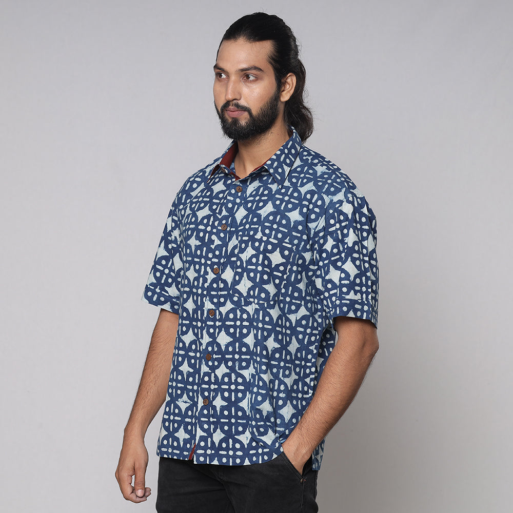 Buy Bindaas Block Printed Natural Dyed Cotton Men Half Sleeve Shirt Online at iTokri.com