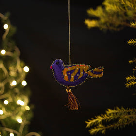 Blue - bird - hand embroidered felt christmas decor