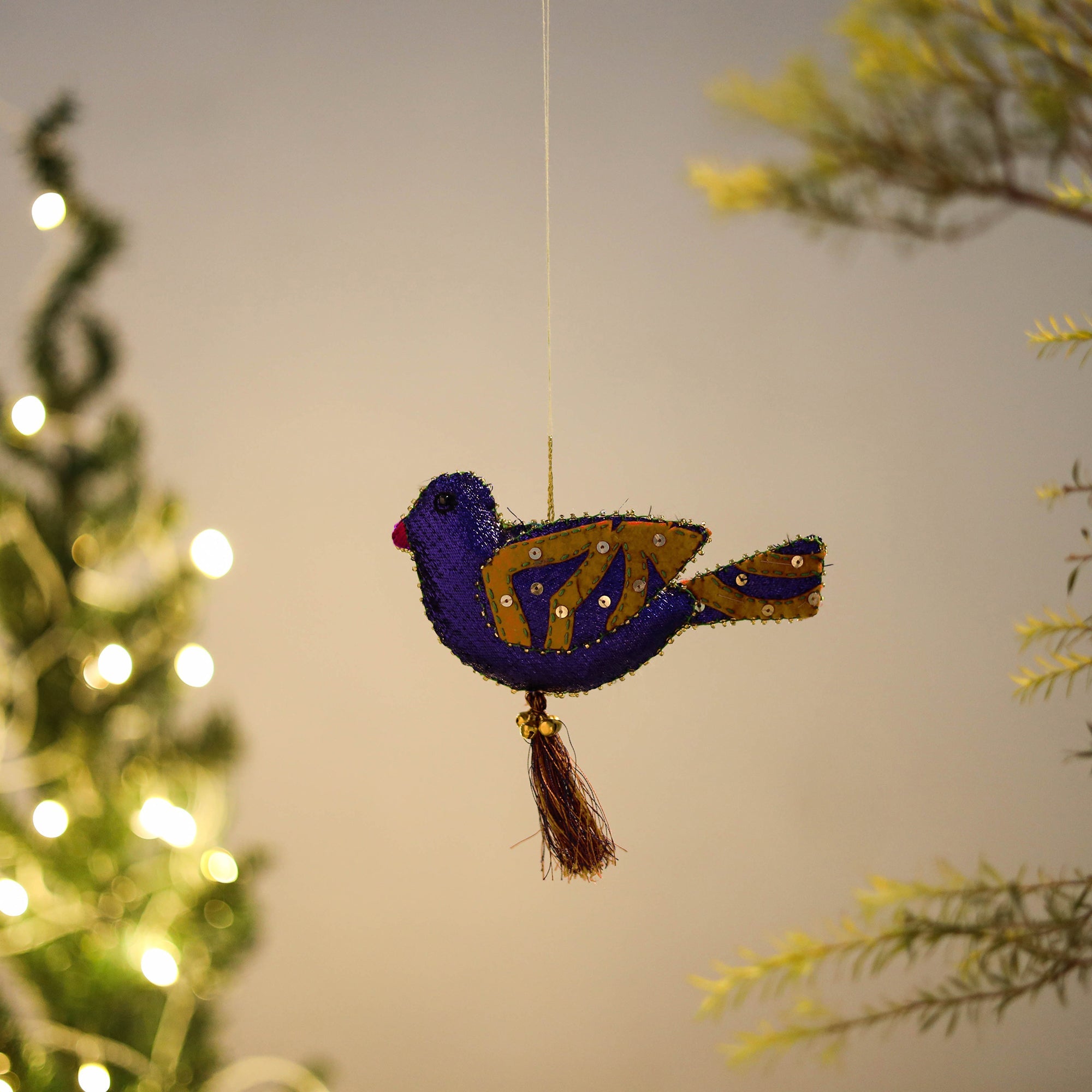 Blue - bird - hand embroidered felt christmas decor