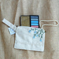 Blue bird hand embroidered utility pouch - handcrafted
