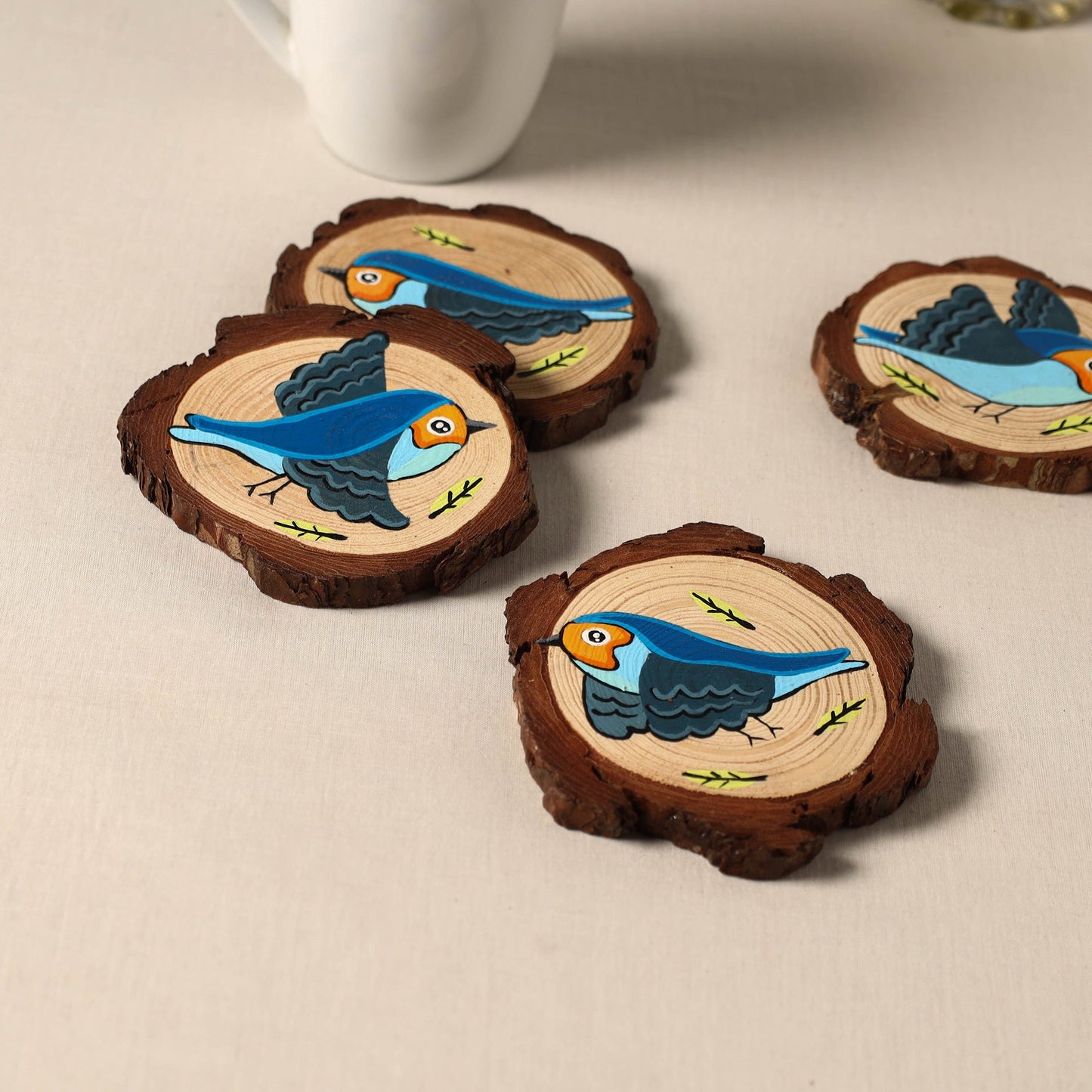 Birds - handpainted pine wood coaster (set of 4) 11
