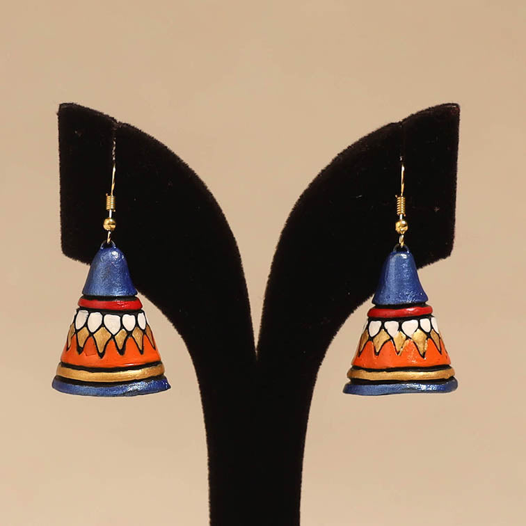 Bishnupur handpainted cone shape terracotta jhumka earrings