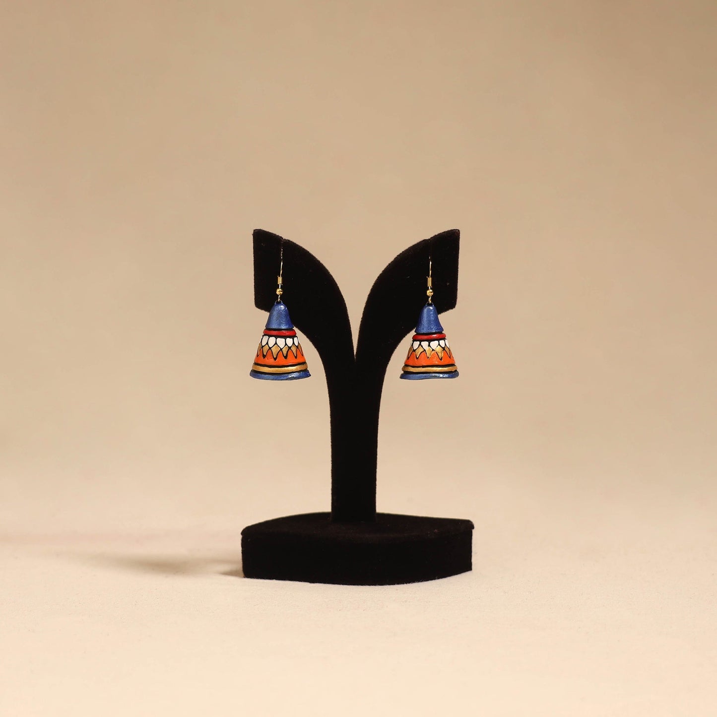Bishnupur handpainted cone shape terracotta jhumka earrings