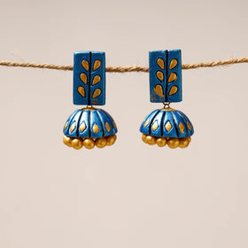 Blue Bishnupur Handpainted Terracotta Jhumki Earrings