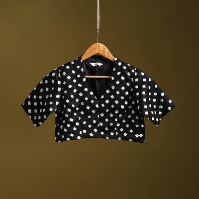 Blue - black - modal silk stitched tie-dye bandhani blouse