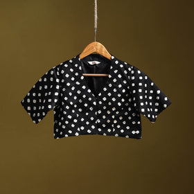 Blue - black - modal silk stitched tie-dye bandhani blouse