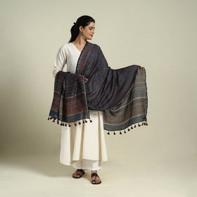 Block Print Chanderi Silk Handloom Ajrakh Dupatta