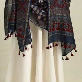 Buy Blue Block Print Chanderi Silk Handloom Ajrakh Dupatta