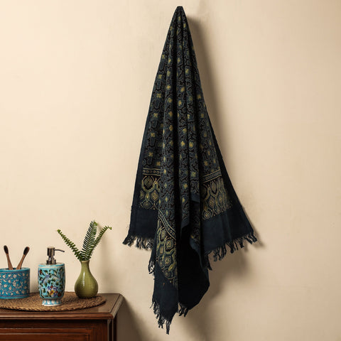 Blue Block Print Cotton Ajrakh Handloom Towel