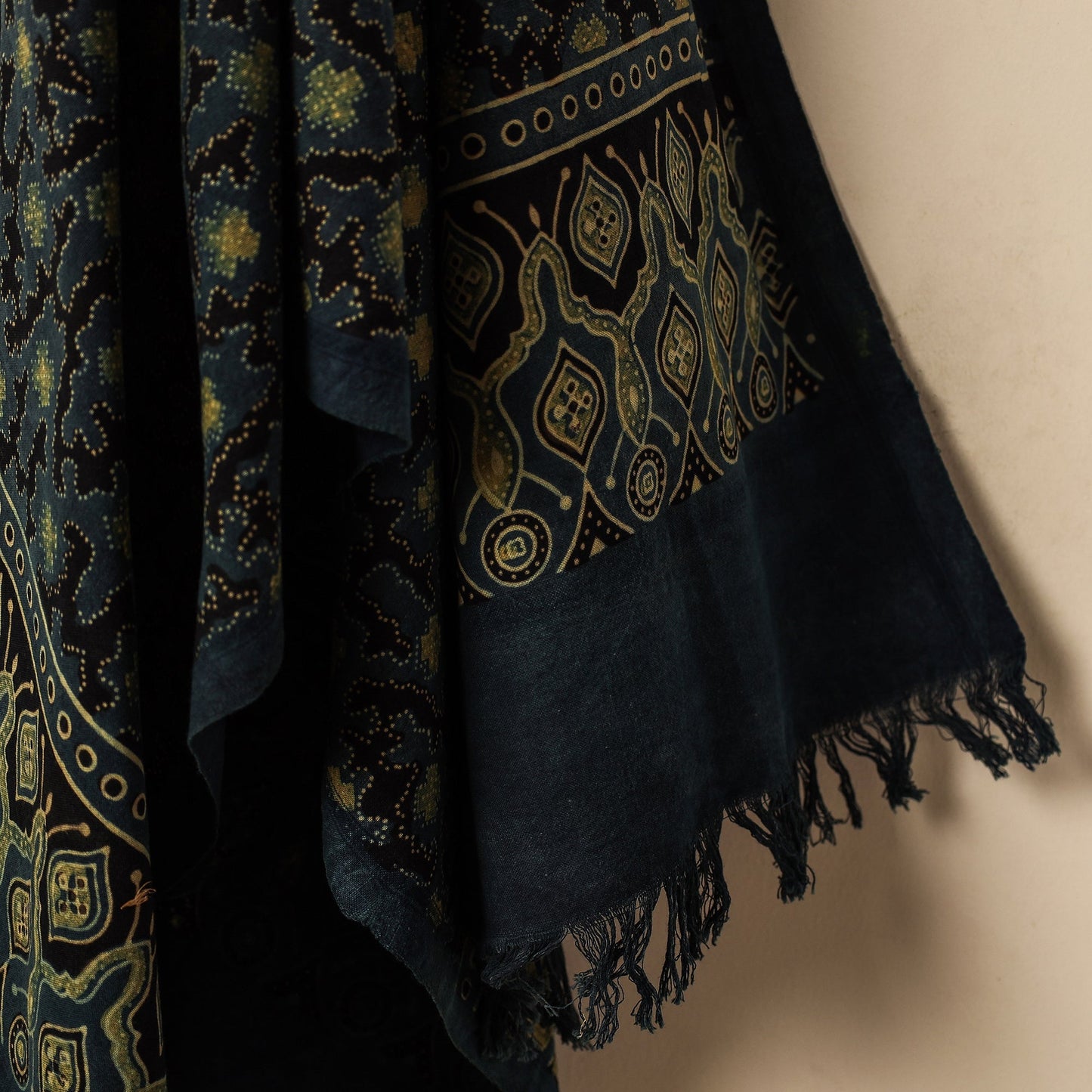 Blue Block Print Cotton Ajrakh Handloom Towel