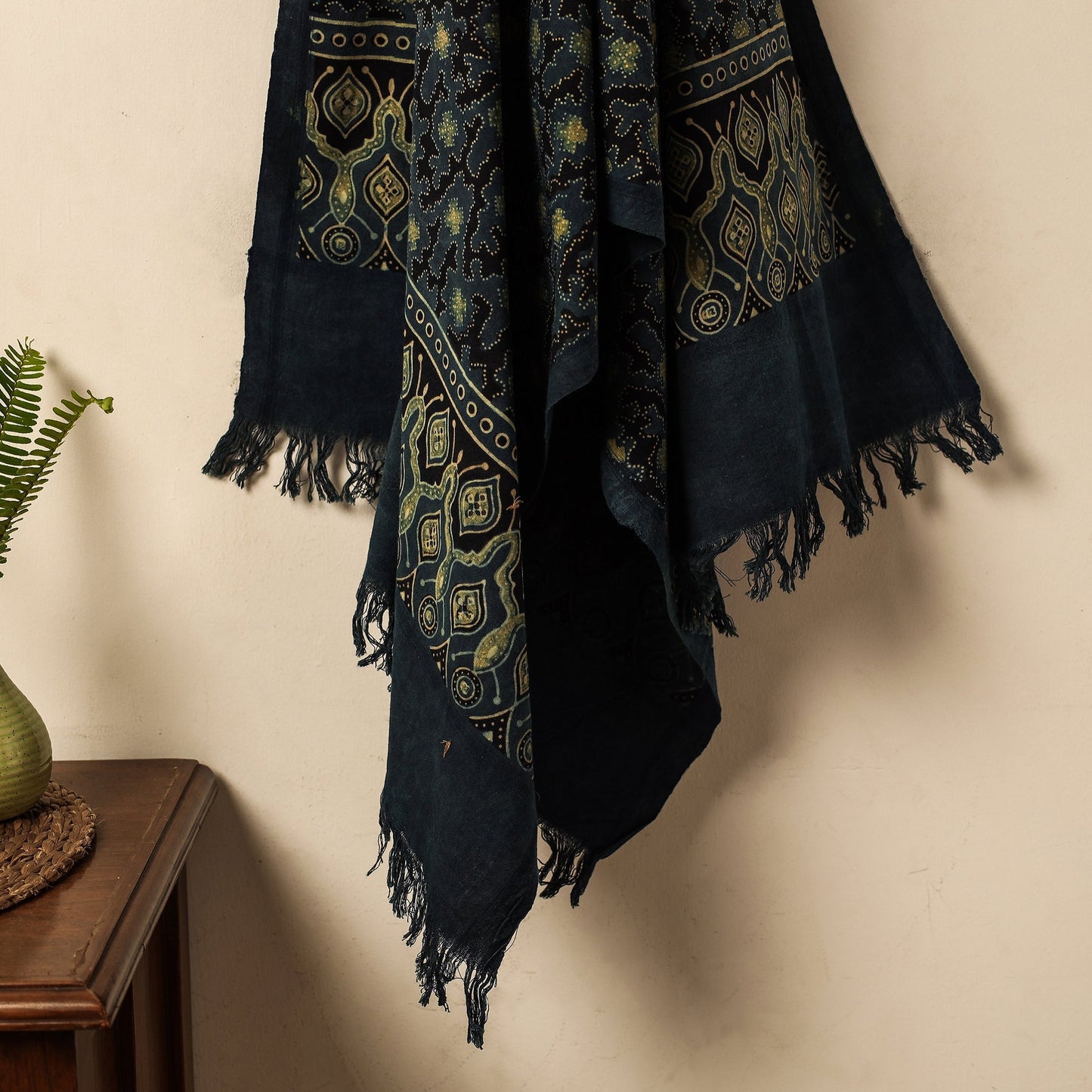 Blue Block Print Cotton Ajrakh Handloom Towel