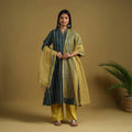 Blue Block Print Cotton Ajrakh Kurta Set with Dupatta 