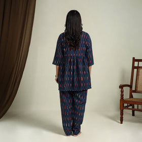  Blue Block Print Cotton Bagru Night Suit Set