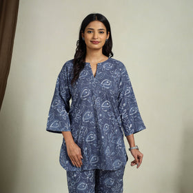 Buy Blue Block Print Cotton Bagru Night Suit Set