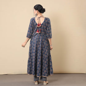  Block Print Cotton Flared Gher Ajrakh Kurta with Pant Set