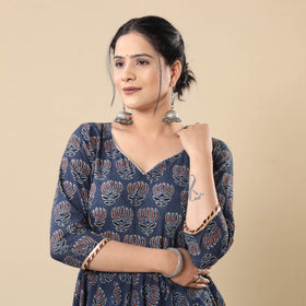  Block Print Cotton Flared Gher Ajrakh Kurta with Pant Set