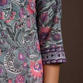 Blue - cotton a-line sanganeri kurta 01 - handcrafted