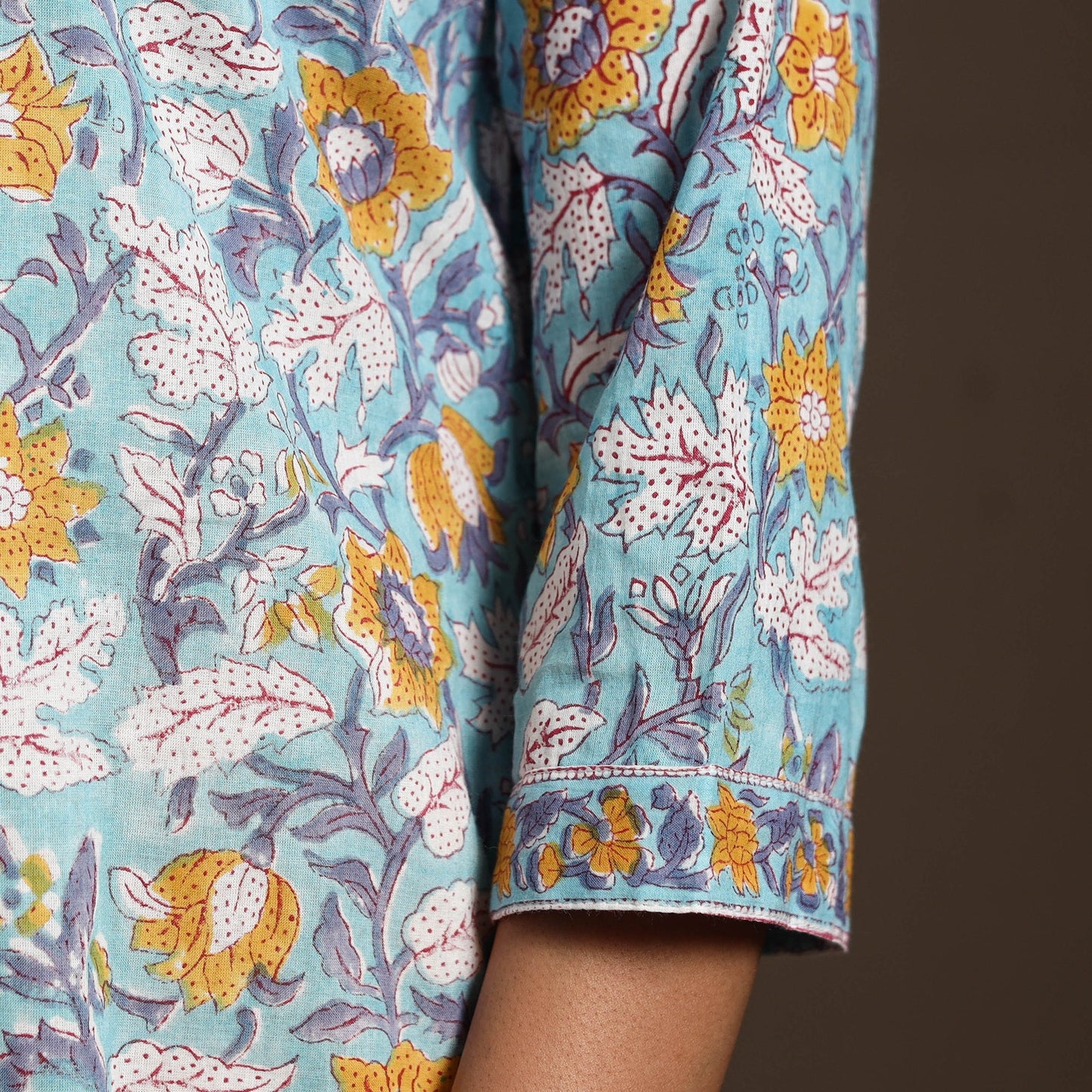 Blue - cotton a-line sanganeri kurta 02 - handcrafted